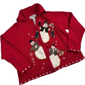 Tiara International L Ugly Christmas Red Sweater Snowman Winter‎ Festive Novelty